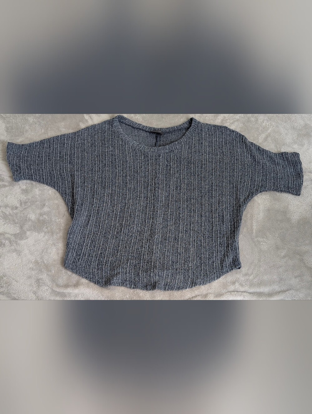 Casual Ribbed Knit Boxy Top - Gray